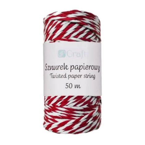 Sznurek papierowy dpCraft skręcany Biało-czerwony, 50m